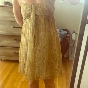 Express gold chiffon strapless dress